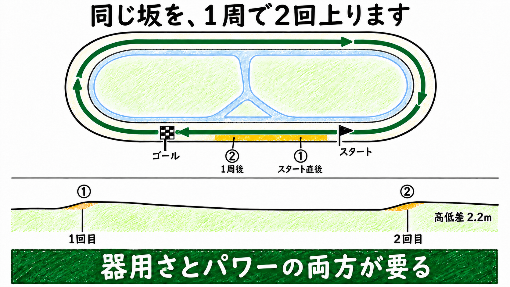 中山芝2000mは同じ坂を1周で2回上る。器用さとパワーの両方が要る